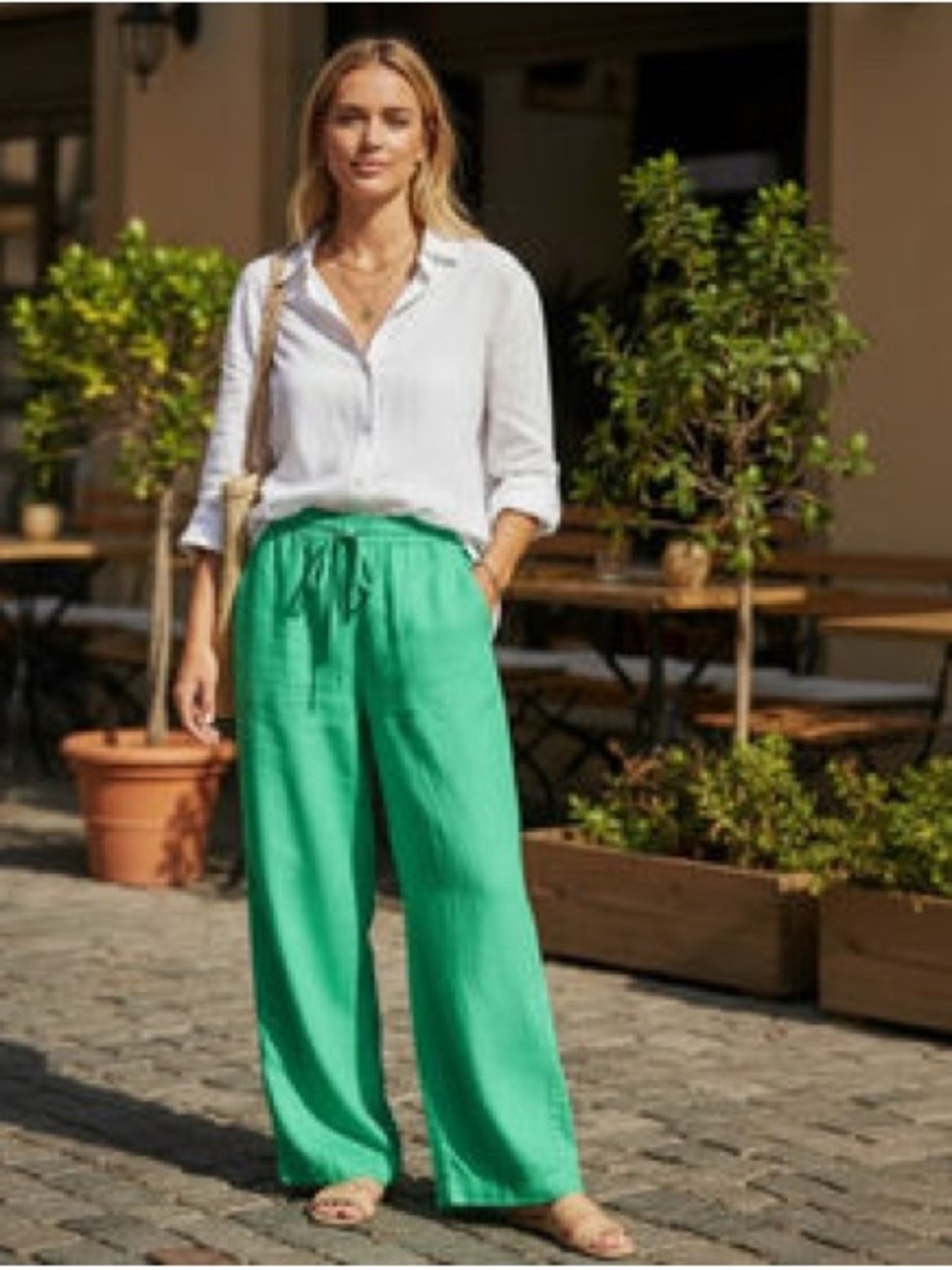 🍏 PERFECT FOR SUMMER : ZARA Apple 🍏 Green Linen Joggers Sz XS / S